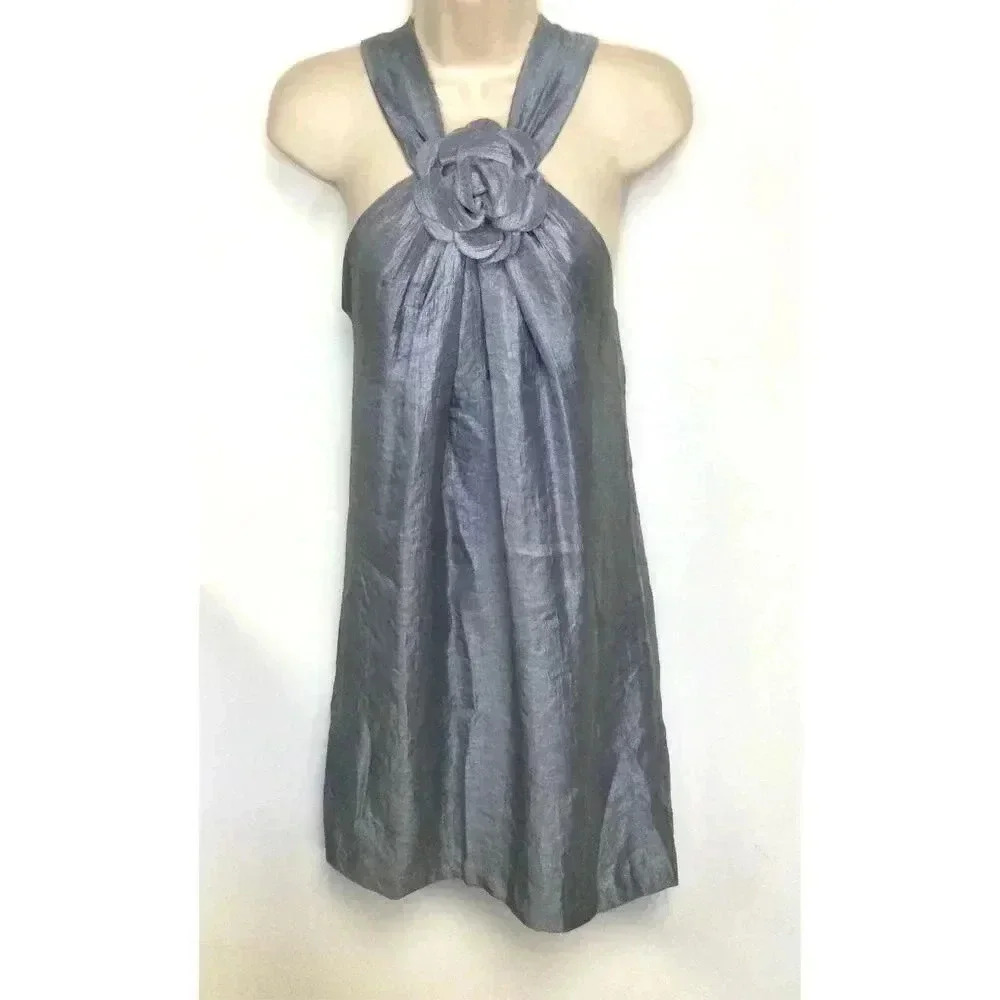 Alexia A Admor Womens Gray‎ Sleeveless Cross Back Lined Short Halter Dress Small